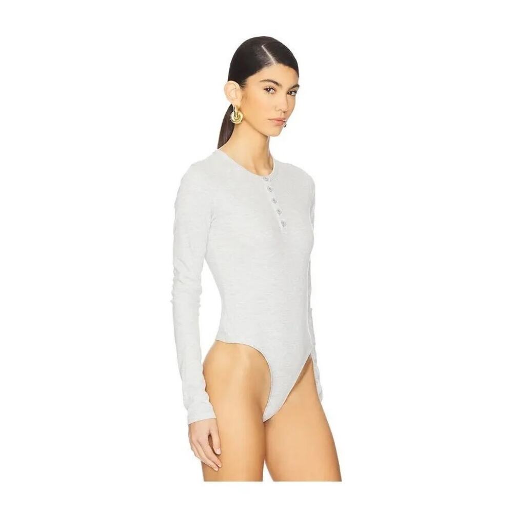 The WeWoreWhat V-Neck Ribbed Henley Bodysuit Grey Size XS NEW Long Sleeve